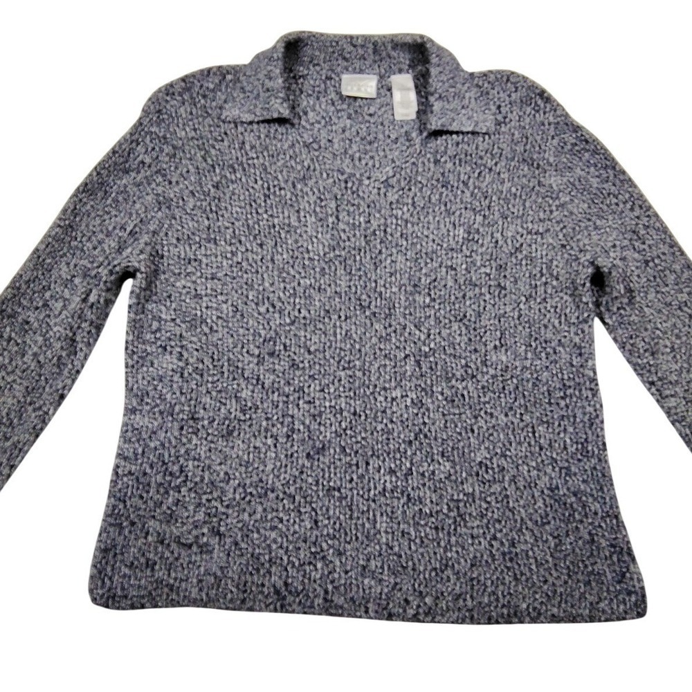 Villager Sport Liz Claiborne‎ Blue White Marled Cotton Polo Sweater Womens Large